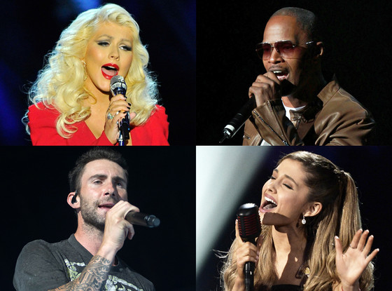 Christina Aguilera, Jaime Fox, Ariana Grande, Adam Levine Christina Aguilera, Jaime Fox, Ariana Grande, Adam Levine